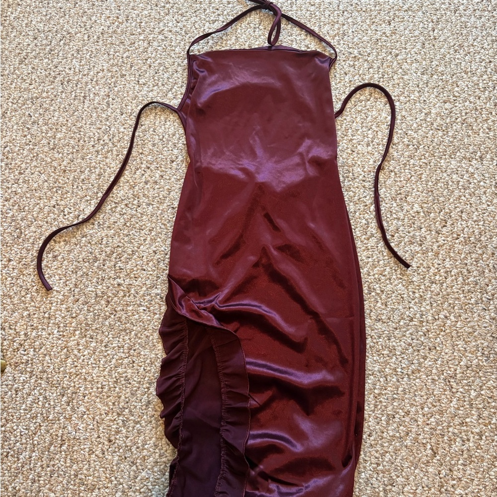 Elegant Burgundy Satin Dress
